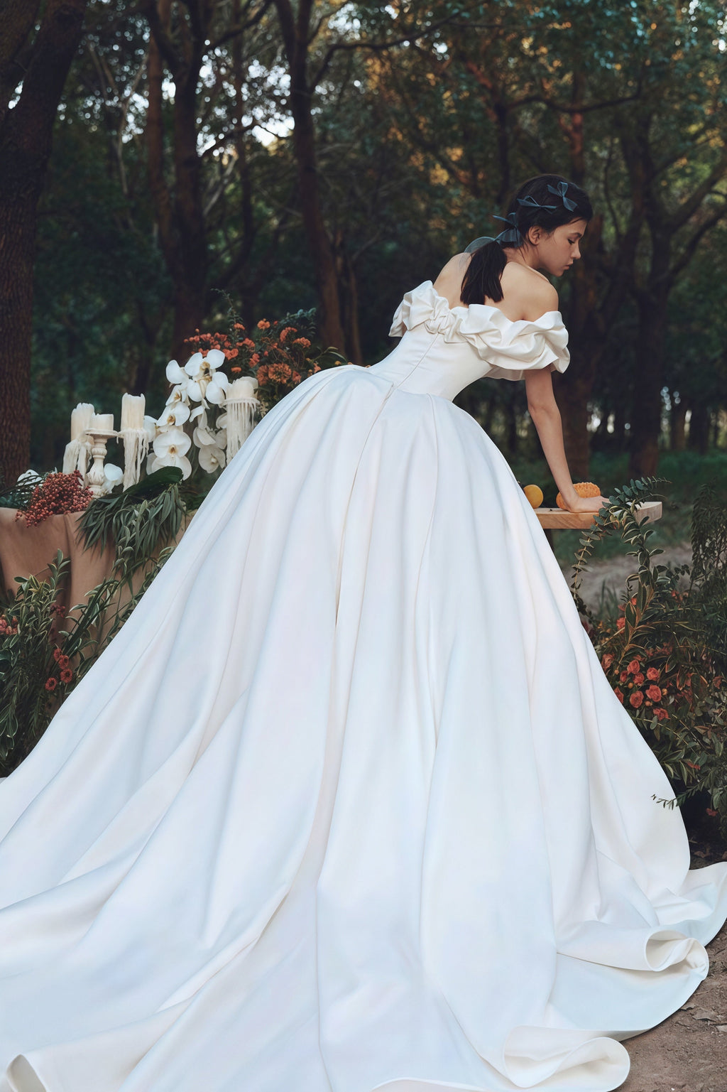 Simple Satin Off Shoulder Train Wedding Dress image 4