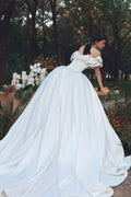 Simple Satin Off Shoulder Train Wedding Dress image 4