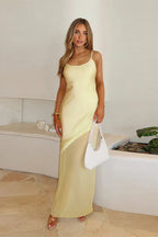 Elegant Fitted Satin Mesh Cami Maxi Dress image 1