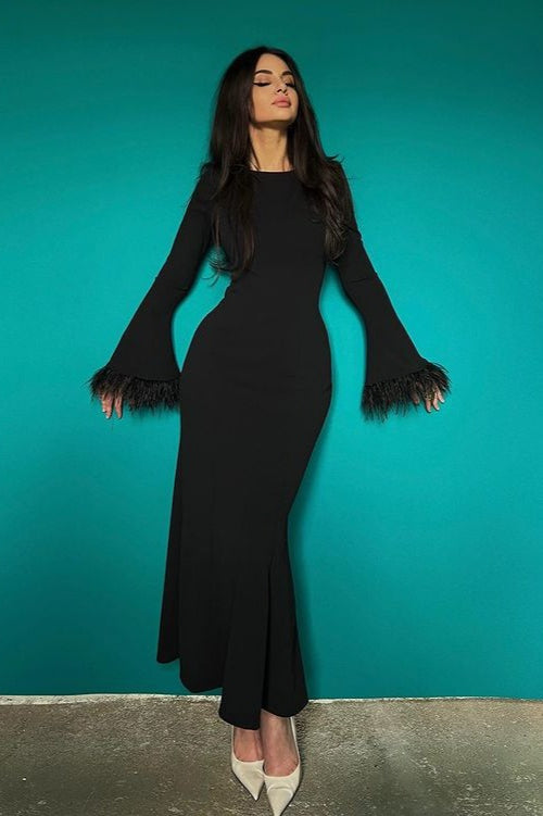 Feather Trim Bodycon Maxi Sweater Dress image 5