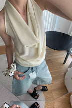 Elegant Solid Draped Neck Halter Top image 10