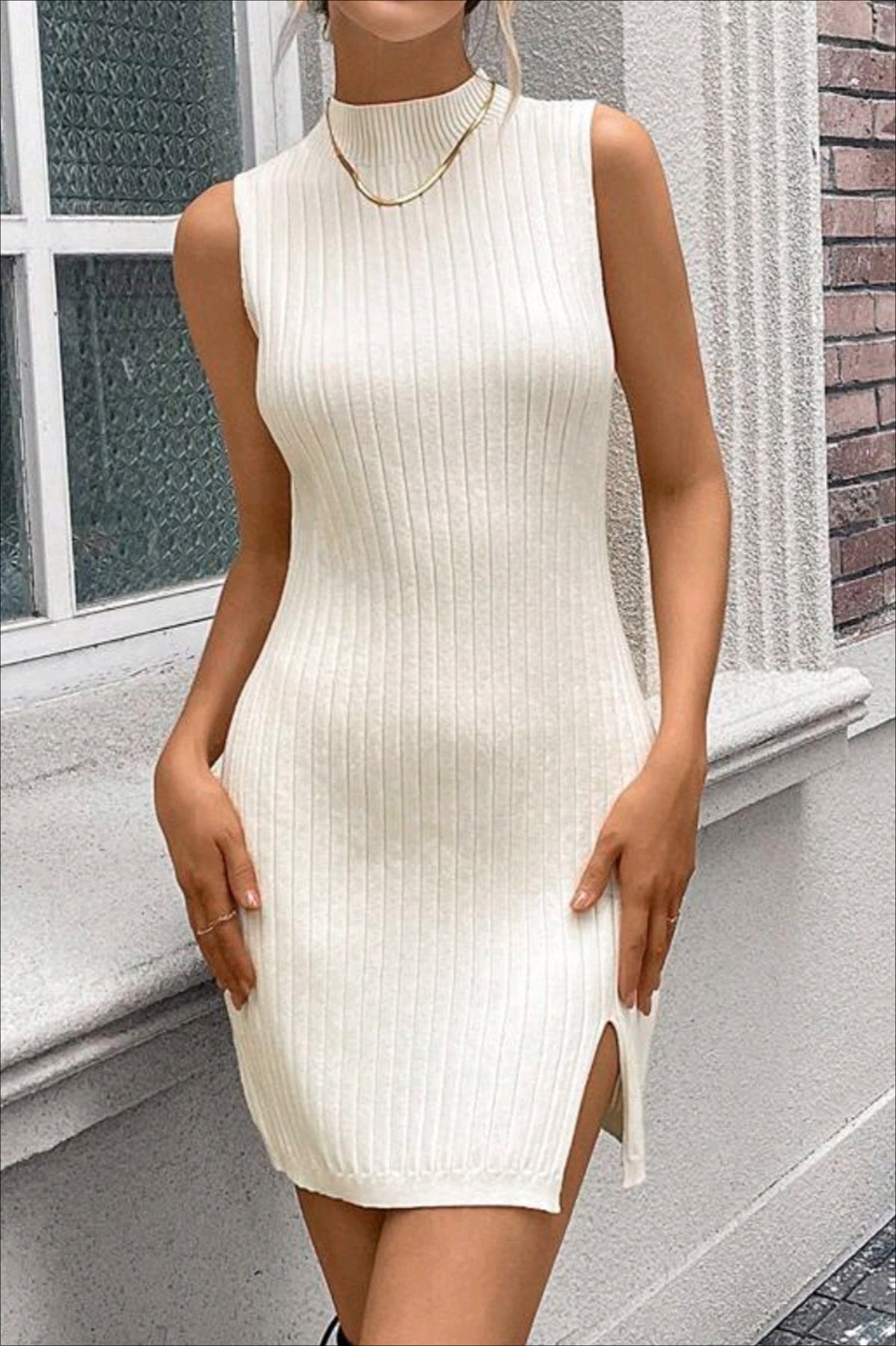 Sleeveless Round Neck Knit Sweater Dress image 1