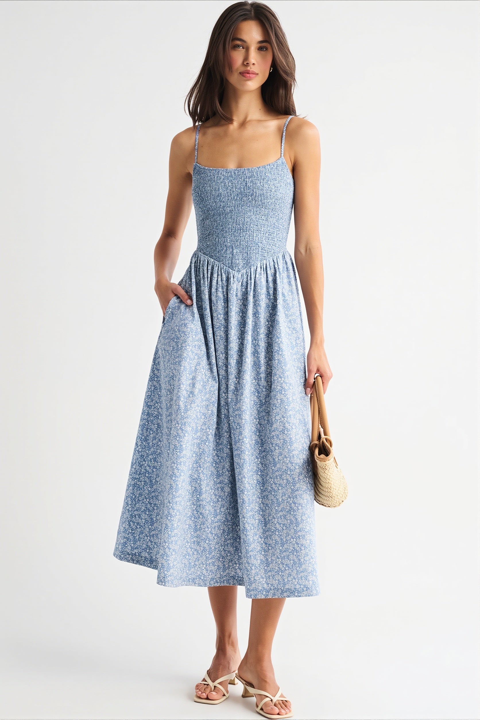Striped Pocket A-Line Printed Midi Dress image 4