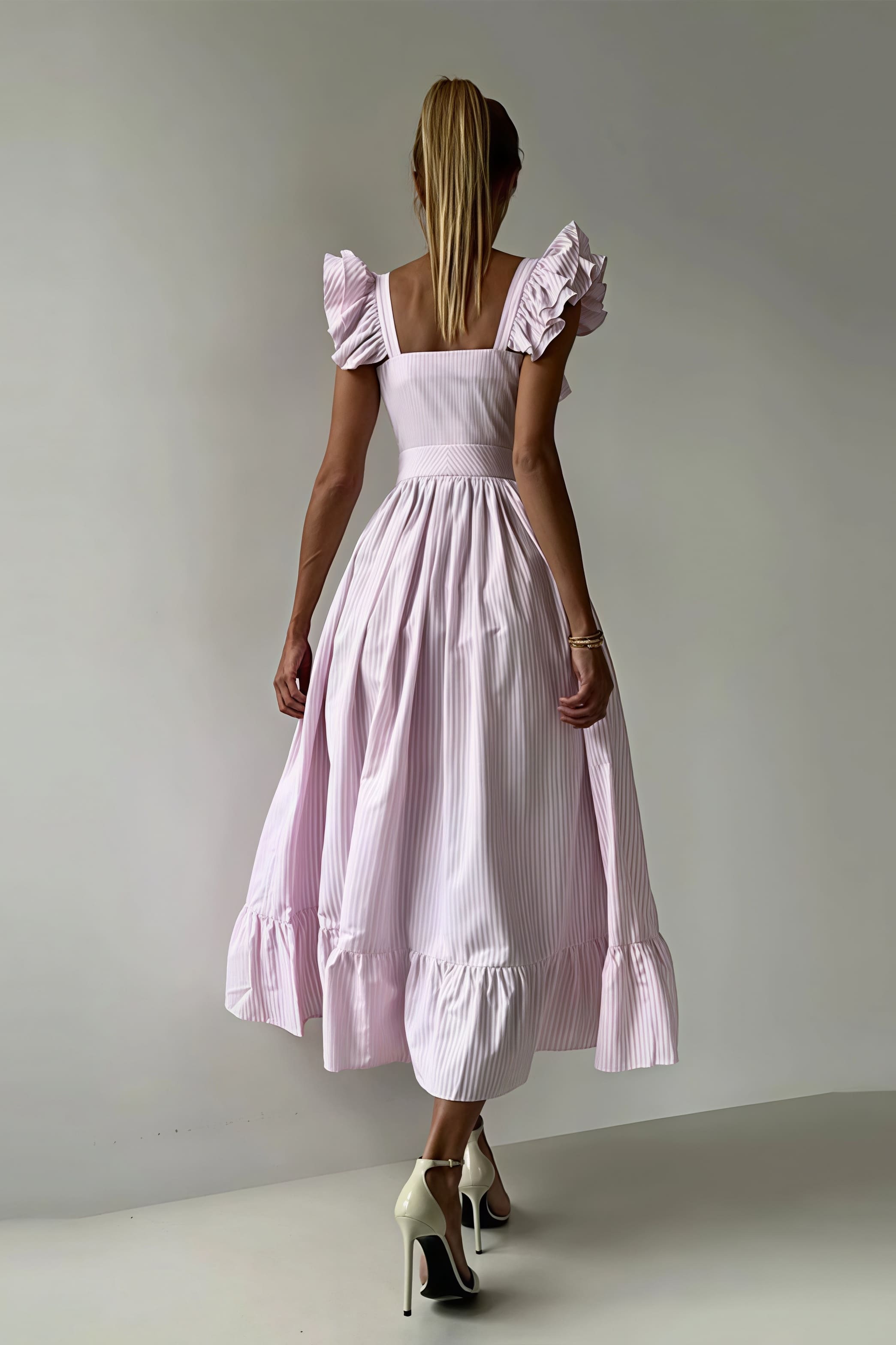 Ruffle Striped Square Collar Midi Dress image 14