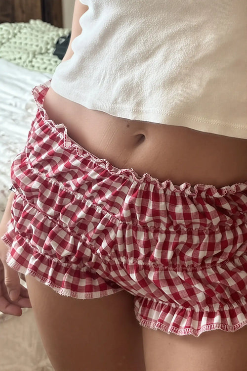 Chic Plaid Ruffle Hem Low Waist Shorts image 2