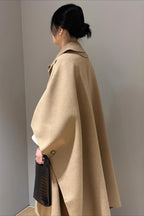 Beige Lapel Double Faced Wool Blend Cape Convertible Overcoat image 4