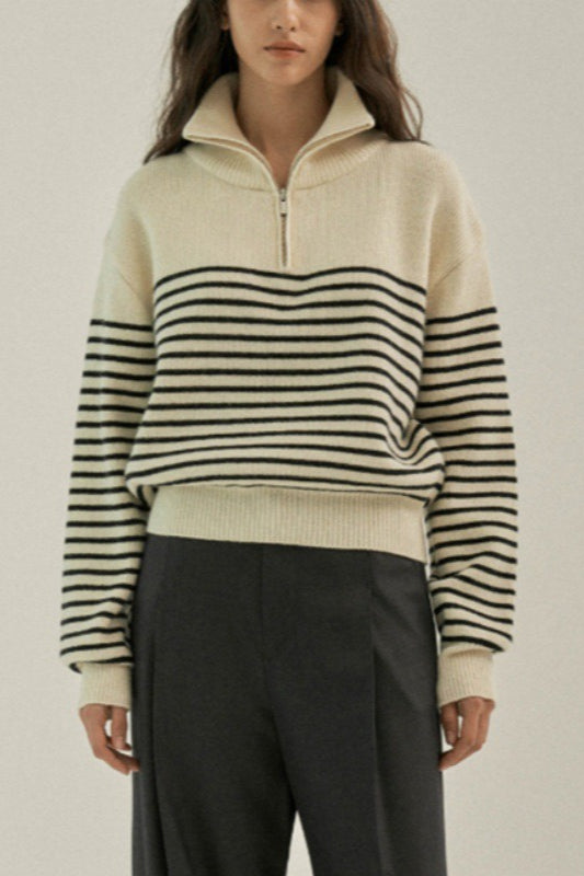 Striped Half Zip Knit Pullover Sweater image 10