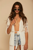 Hollow Knit Fringe Maxi Cover Up image 2