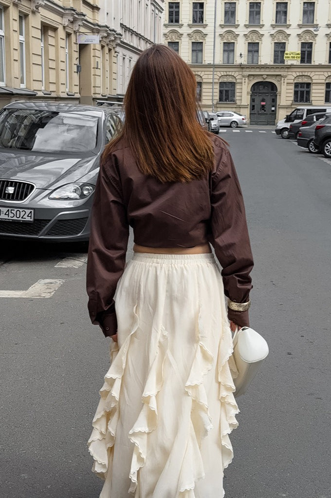 Apricot Ruffle Chic Lace Trim Skirt image 4