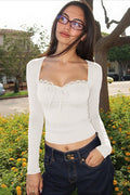 Sexy Lace Patchwork Slim Fit Long Sleeve Tee image 1