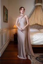 Satin Mermaid Slim Fit Elegant One Shoulder Solid Color Prom Dress image 14