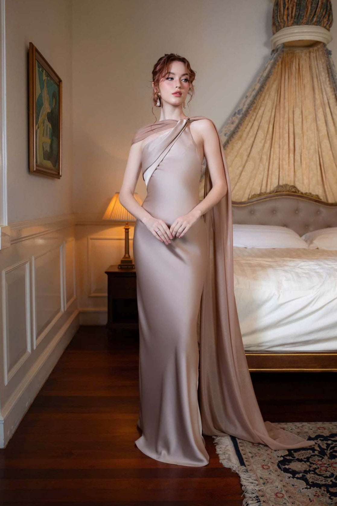 Satin Mermaid Slim Fit Elegant One Shoulder Solid Color Prom Dress image 14