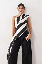 Striped Chiffon One Shoulder Tie Blouse image 2