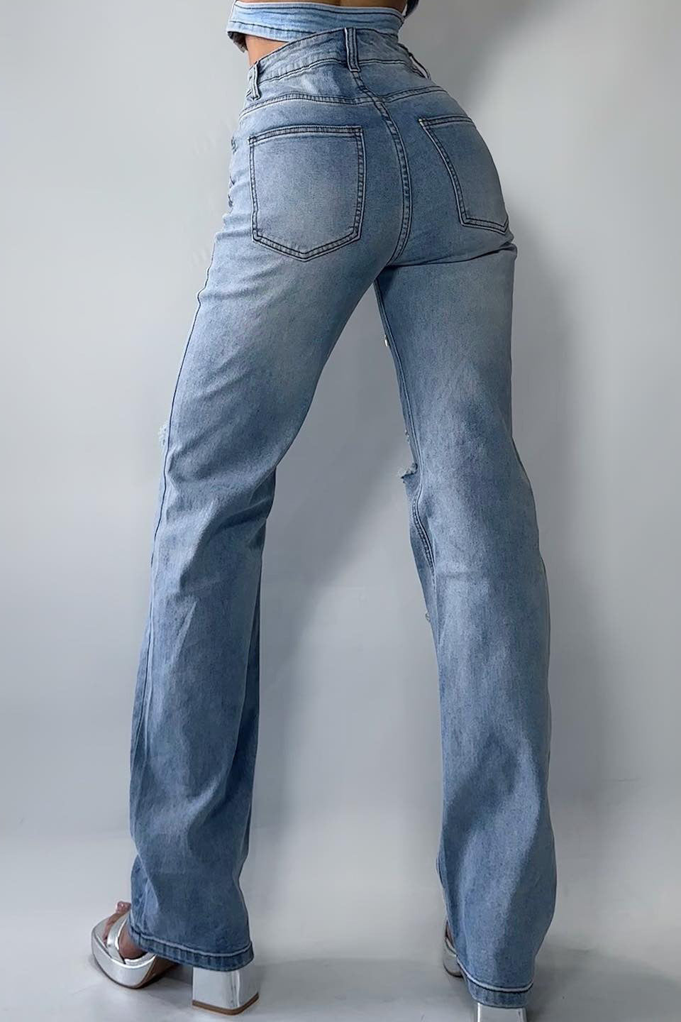 High Waist Rhinestone Ripped Jean image 5