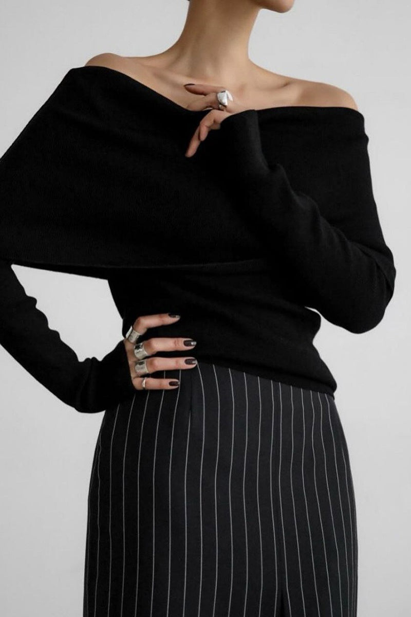 Slim Fit Slit Neck Long Sleeve Knit Top image 1