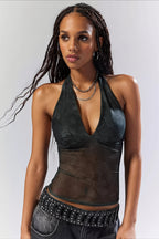Stylish Printed Mesh Sexy Halter Top image 7