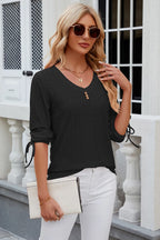 Petra Eyelet Top detail view styled for Avrienne