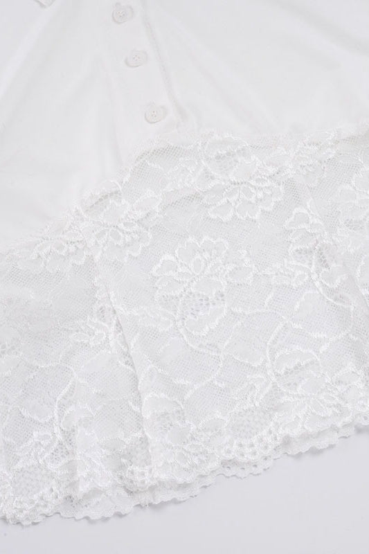 Solid Lace Splice Lapel Casual Blouse image 5