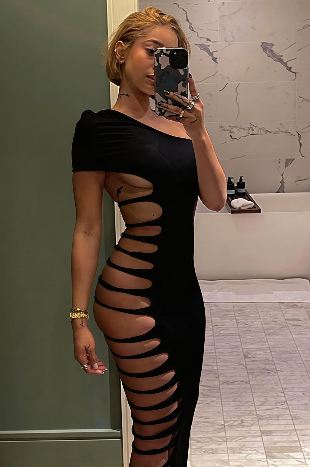 One Shoulder Sleeveless Side Cutout Bodycon Maxi Dress image 1