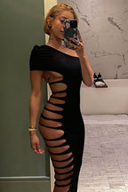 One Shoulder Sleeveless Side Cutout Bodycon Maxi Dress image 1