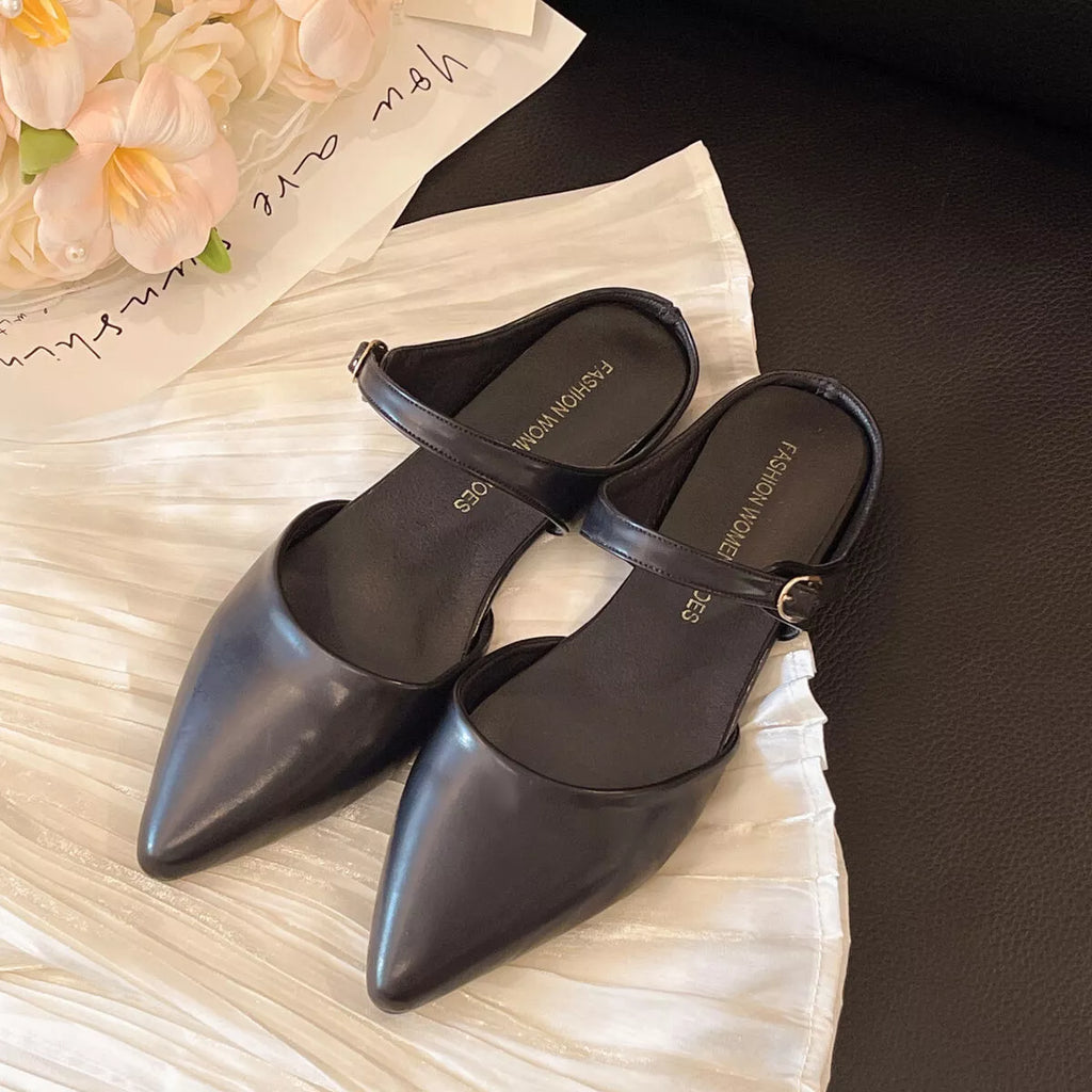 Amelie Flat Sandals detail view styled for Avrienne