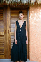 Sexy Solid Chiffon V Neck Button Swing Maxi Dress image 1