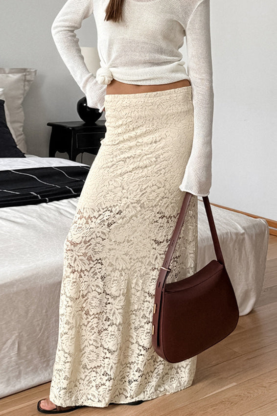 Lace Hollow High-Waisted Midi Skirt image 1