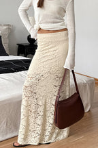 Lace Hollow High-Waisted Midi Skirt image 1
