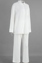Solid Cotton Wrinkled Shirt Pants Two Piece Set image 4