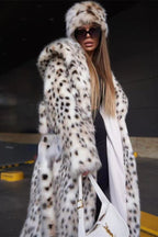Faux Fur Leopard Print Hooded Long Coat image 3