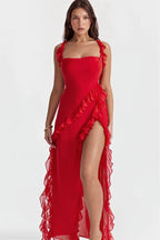 Ribbon Ruffle Splice Slit Maxi Dress image 10