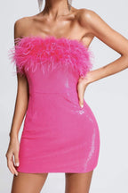 Sequin Faux Fur Off Shoulder Party Dress image 1