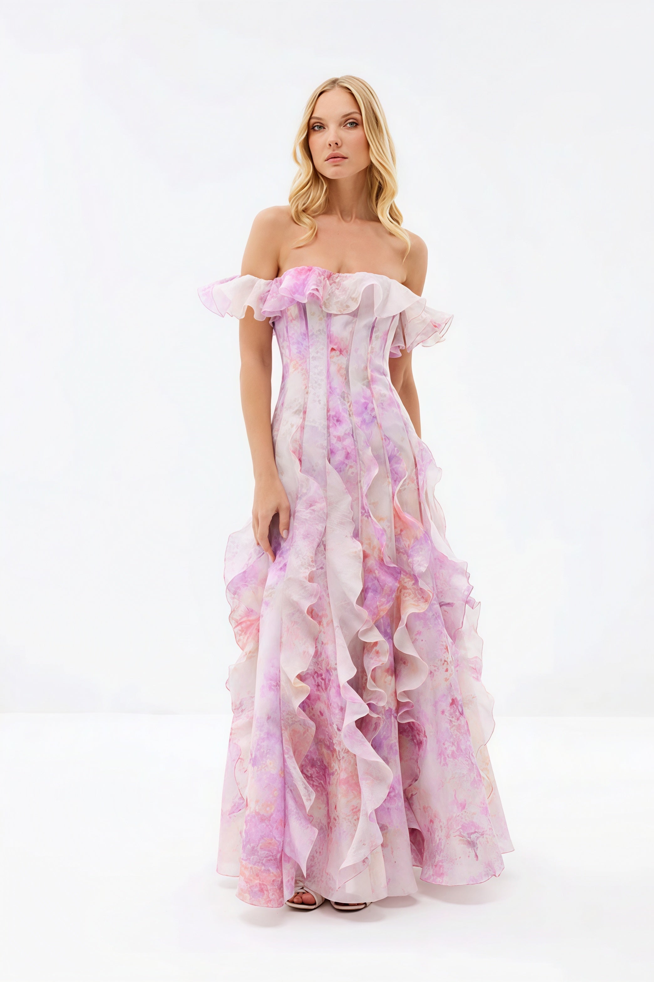 Sheer Ruffle Off Shoulder Beach Maxi Dress image 7