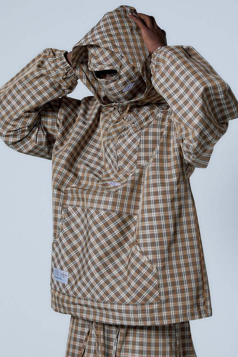 Vintage Plaid Half-Placket Masked Hoodie image 1