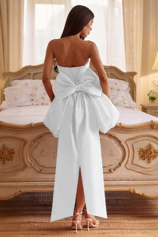 Solid Color Strapless Backless Big Bow Bubble Hem Prom Dress image 13