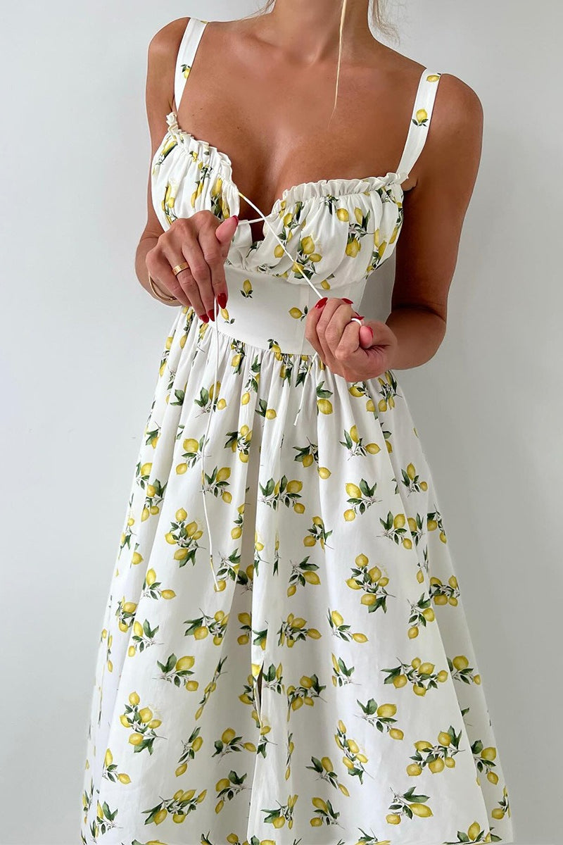 Floral Cami Tie High Waist Slit Midi Dress image 5