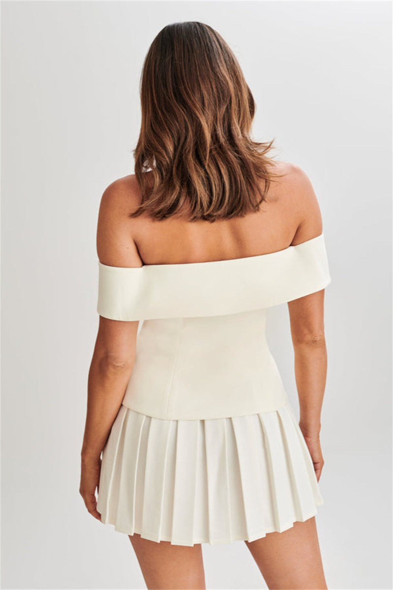 Vintage Off Shoulder Pleated Mini Dress image 6
