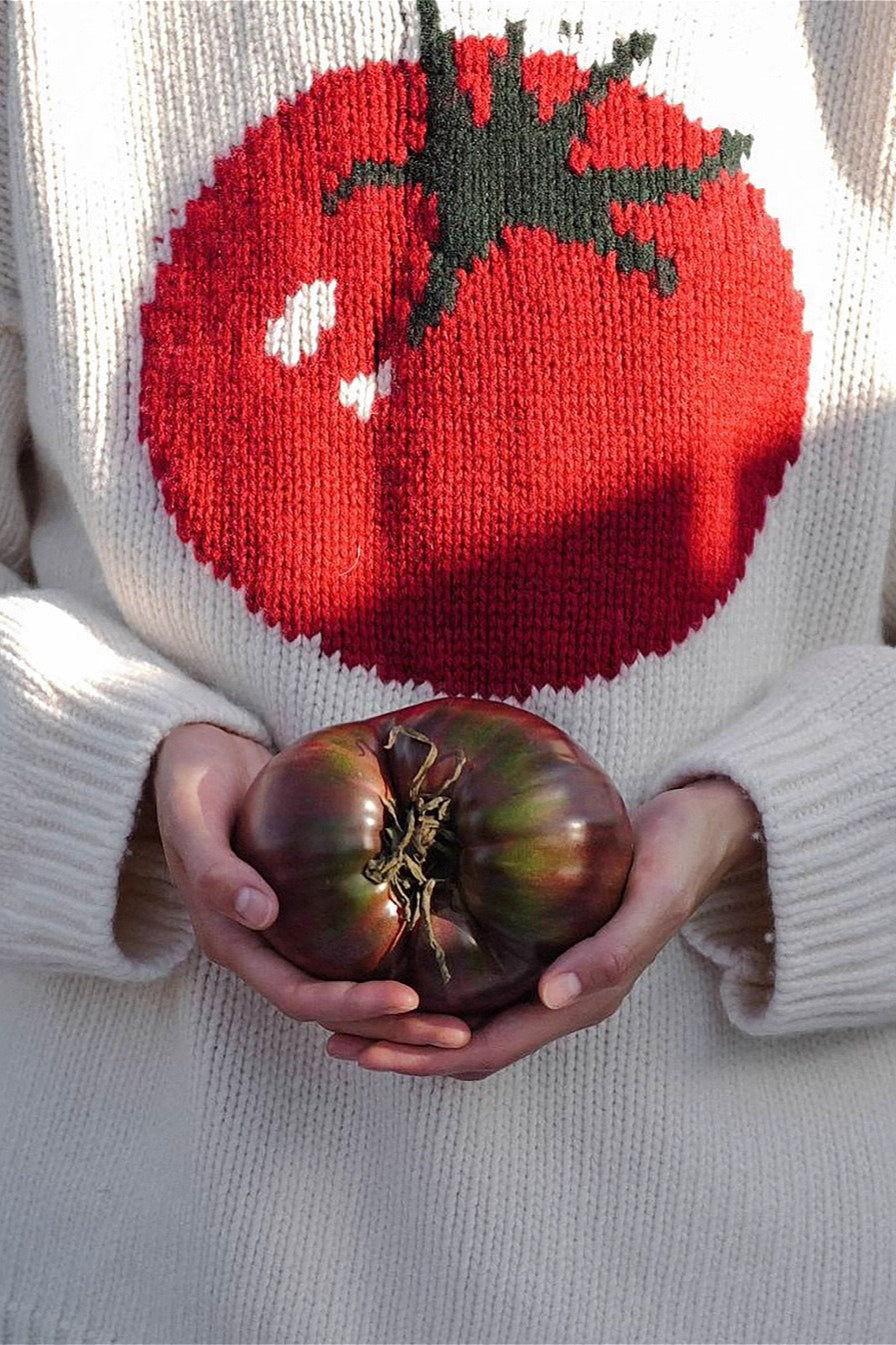 Embroidered Tomato Pattern Knit Sweater image 3