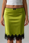 Elegant Lace Splice Satin Bow Skirt image 1