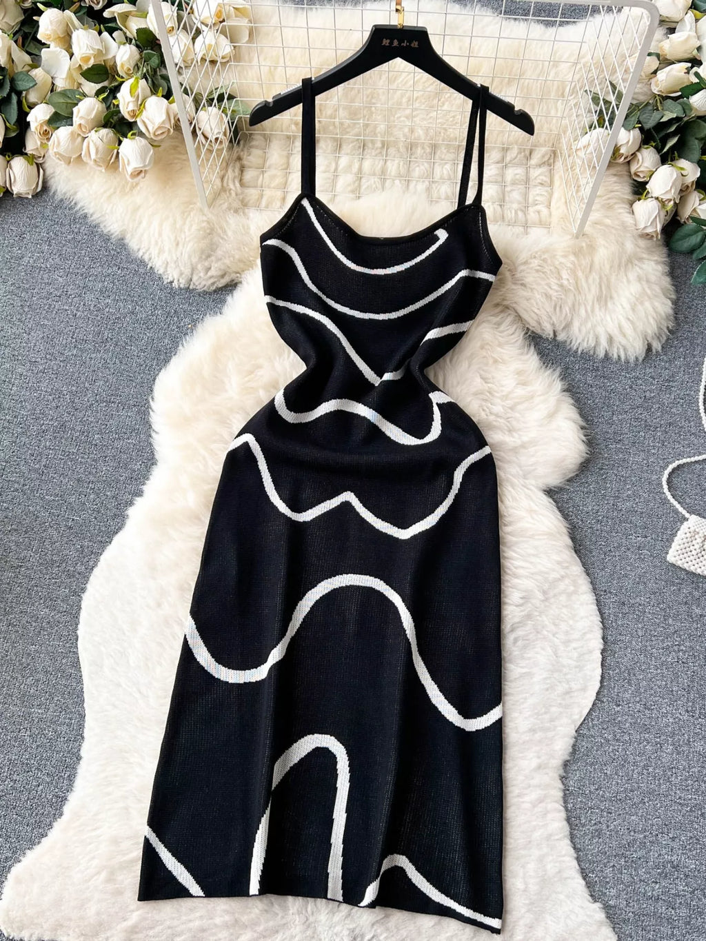 Romy Knit Midi Dress detail view styled for Avrienne