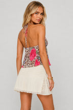 Leopard Floral Sexy Tie Halter Top image 6