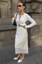 Solid Satin Lace Trim Bodycon Skirt image 6