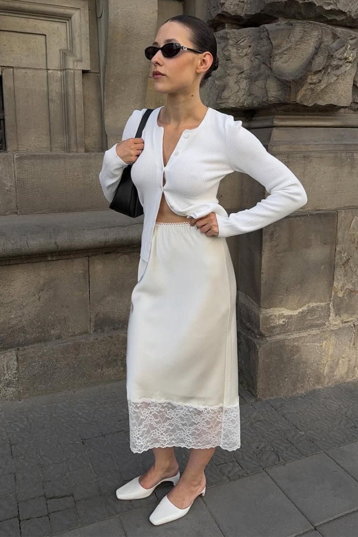 Solid Satin Lace Trim Bodycon Skirt image 6