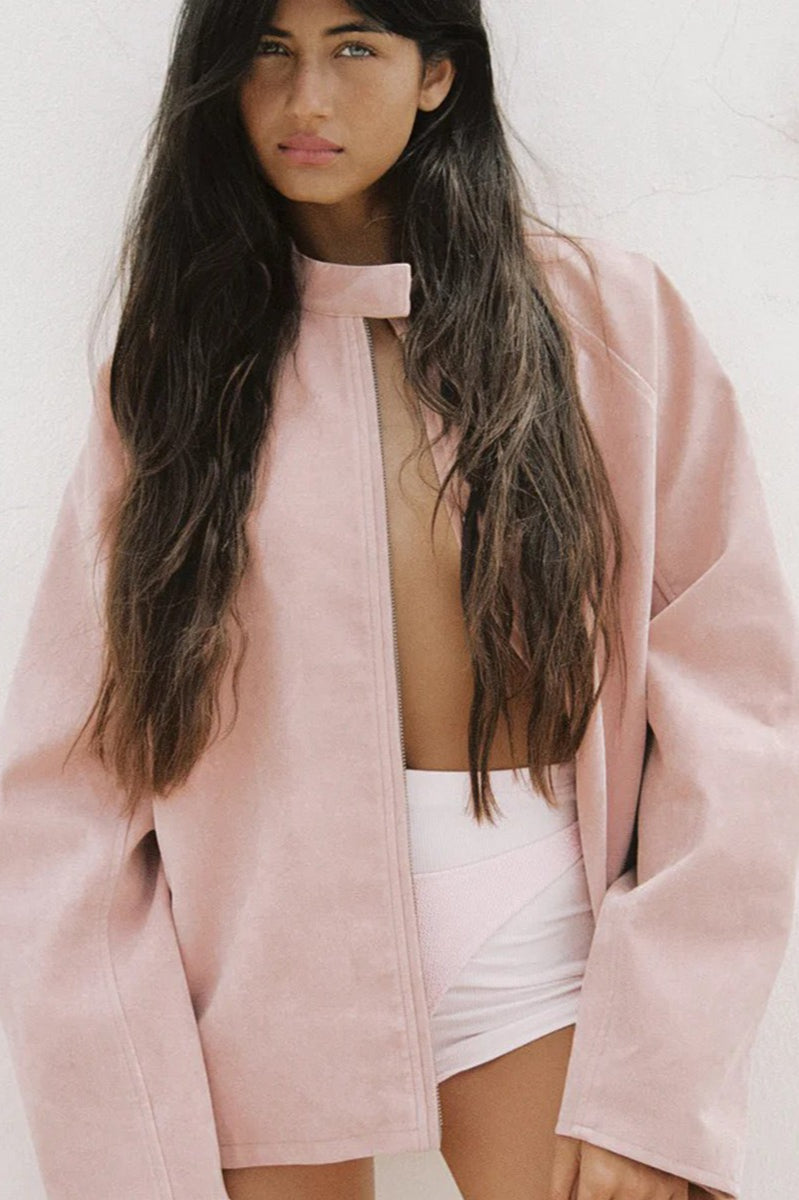 Stand Collar Suede Minimalist Jacket image 2