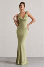 Satin Cowl Neck Fishtail Party Dress image 17