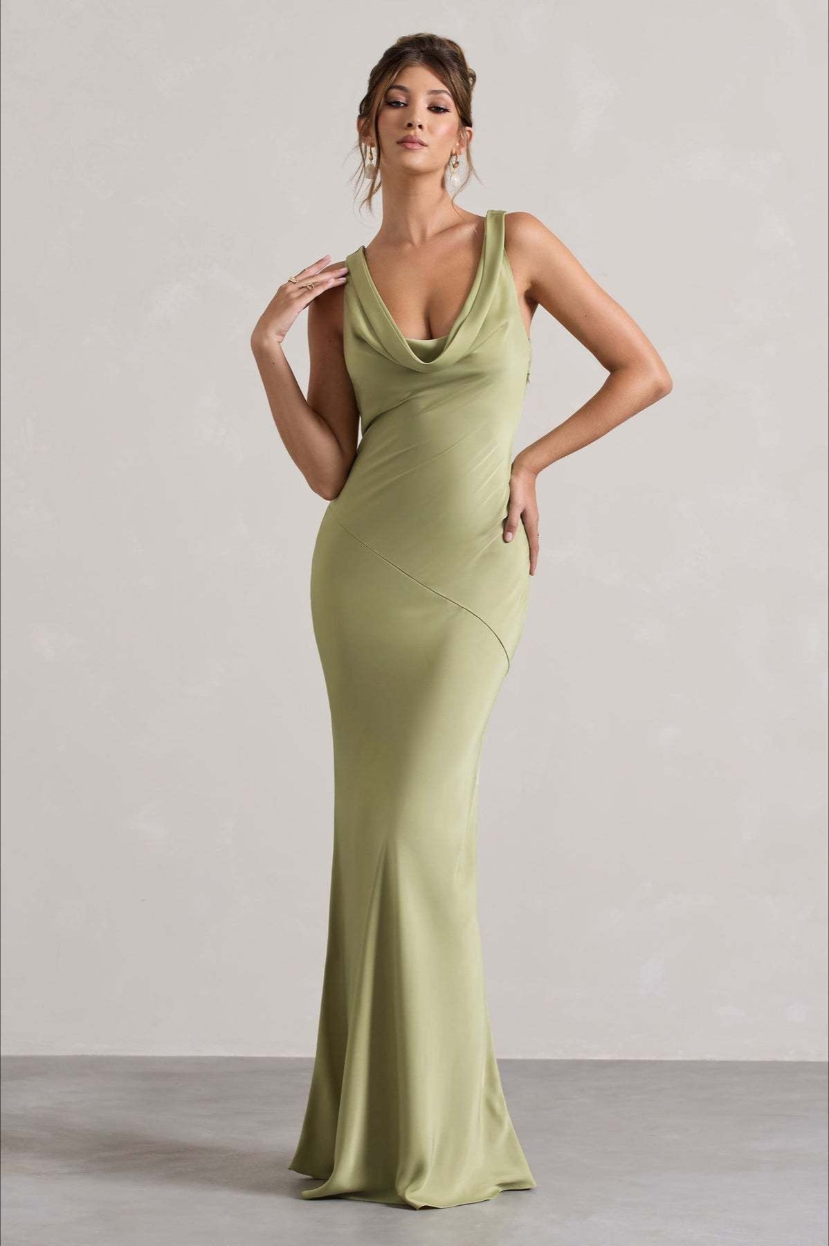 Satin Cowl Neck Fishtail Party Dress image 17