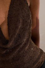 Glitter Solid Sheer Draped Halter Top image 3