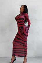 Animal Print Mock Neck Bodycon Maxi Dress image 2