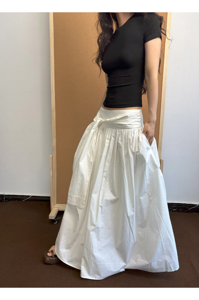 Minimalist Tie Waist A-line Maxi Skirt image 3
