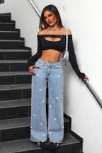 High Waist Washed Bow Wide Leg Jean image 4
